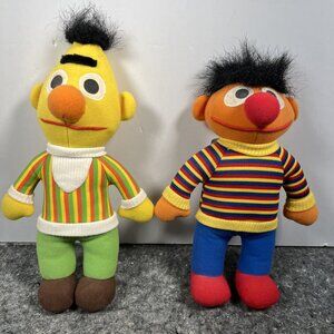 Sesame Street Ernie & Bert Plush, 11" Playskool, 1984. CLEAN & Washable